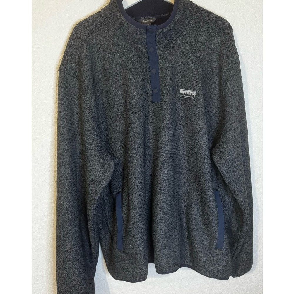Eddie Bauer Mens XXL Pullover Gray Button Up Fleece‎ Lined Sweater